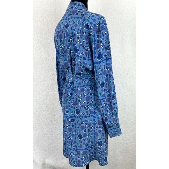 EQUIPMENT • Femme Rosalee Blue Floral Printed Long Sleeve Silk Mini Dress - Picture 7 of 16